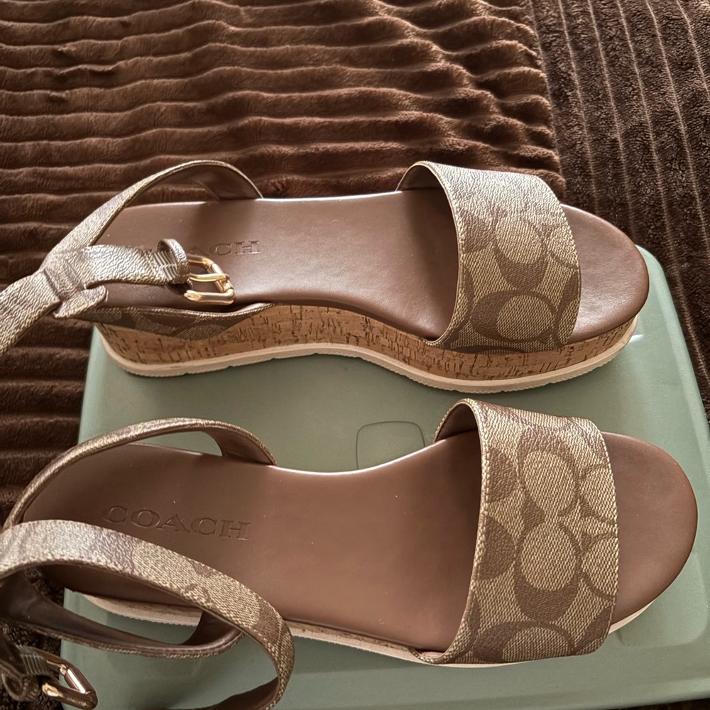 Coach Signature Brown Wedge Sandals